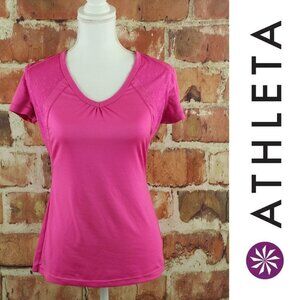 ATHLETA Top Velocity Tee Womens XS V-Neck Hot Pink $54 Style #581717 Active EUC